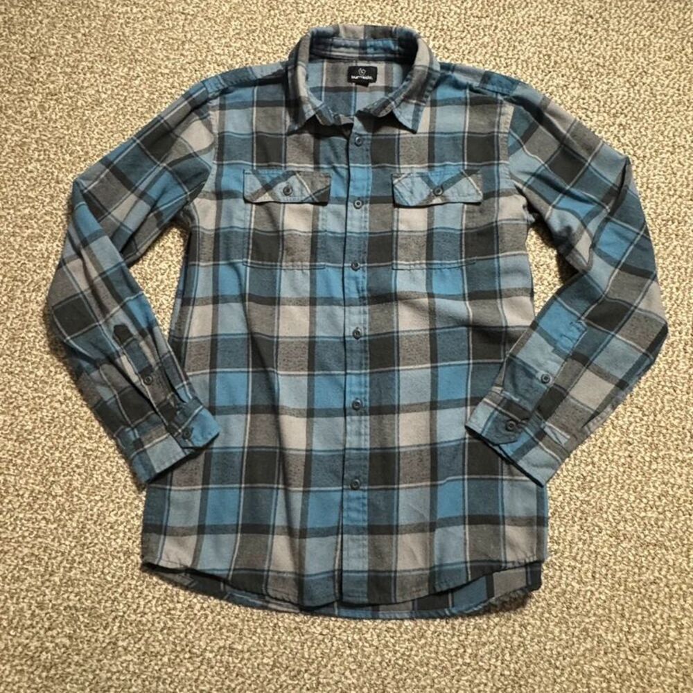 Burnside Flannel Button Up Shirt Blue Gray Plaid Men's Size Large